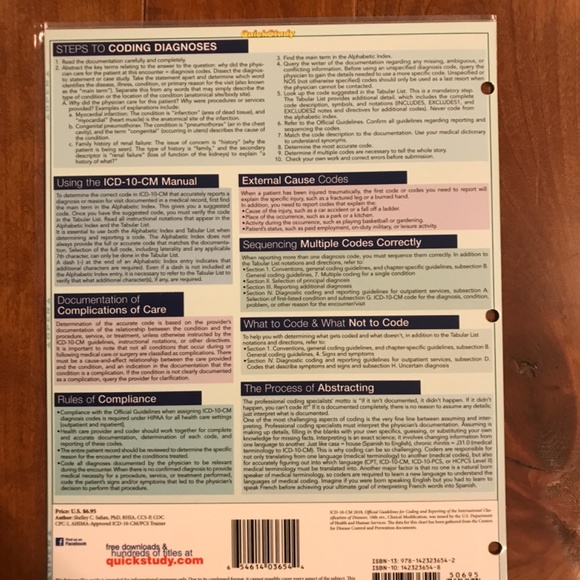 MEDICAL CODING AND MEDICAL CODING ICD-10-CM LAMINATED QUICK STUDY GUIDES - Picture 4 of 8